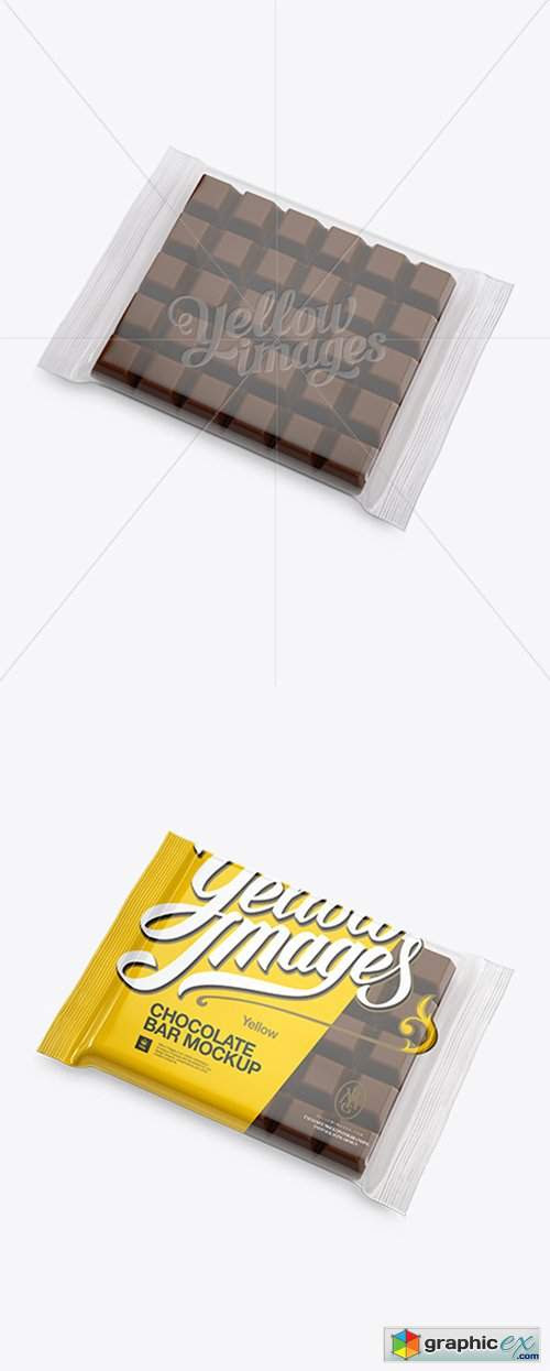 Glossy Square Chocolate Bar Mockup Halfside View (HighAngle Shot