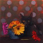 Coco and Daisies floral still life with cat painting - Posted on Friday, February 27, 2015 by Diane Hoeptner