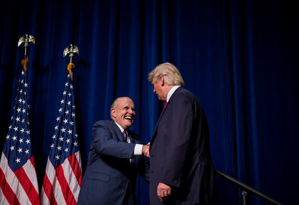 Rudolph W. Giuliani, the former New York City mayor, at a campaign rally for Donald J. Trump in 2016. The two are longtime friends.