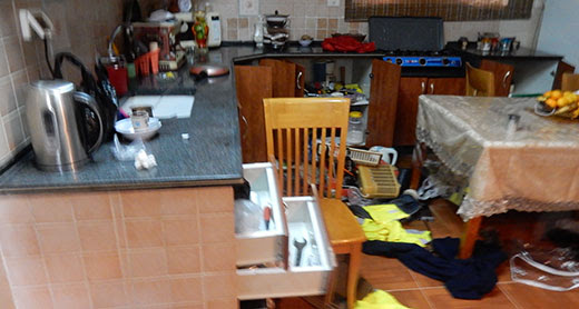Du’aa and Dib Salem’s kitchen after their home was searched. Photo by Iyad Hadad, B’Tselem, 3 Nov. 2016