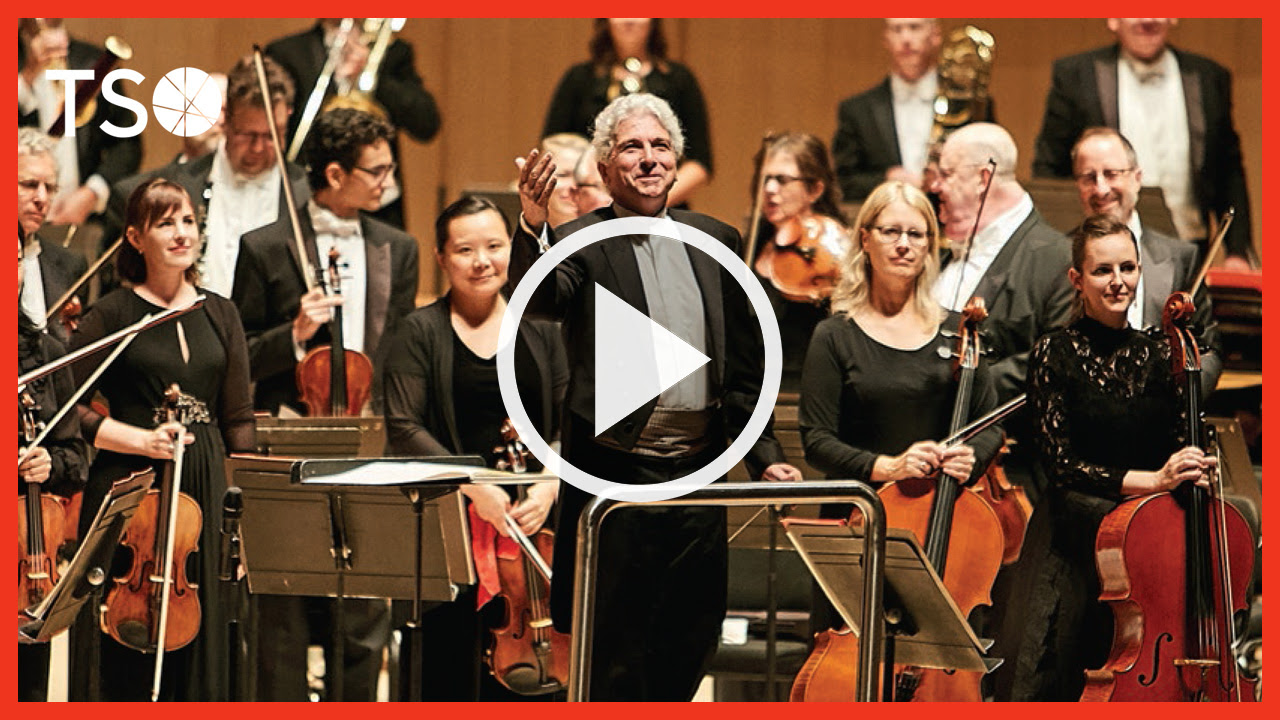 Image of Peter Oundjian and the TSO linking to a YouTube video previewing the 17-18 season