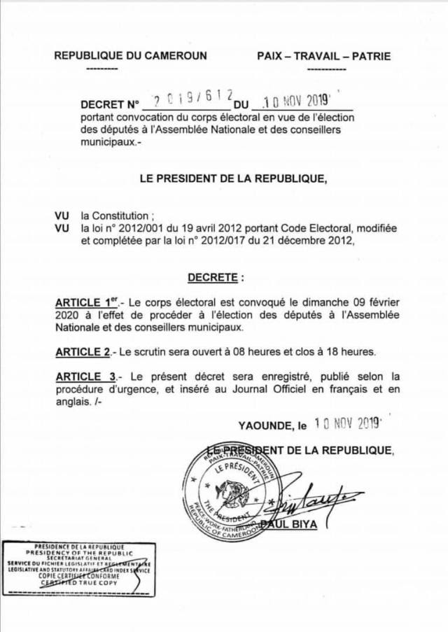 élections au Cameroun Convocation