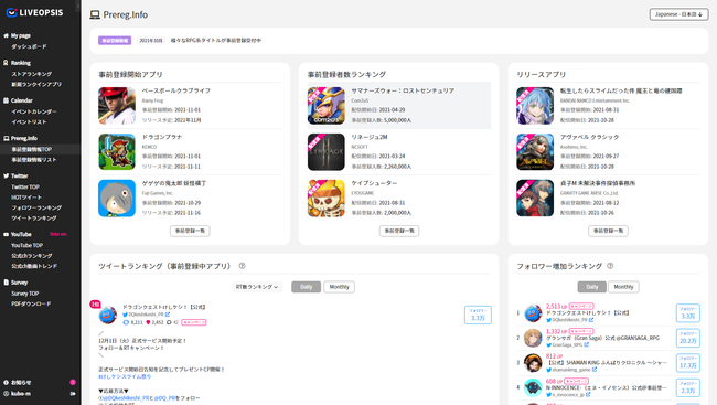 事前登録情報TOP画面
