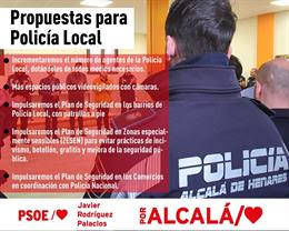 Alcalá.- 28M.- Alcalde destaca ser el Gobierno local "con mayor inversión en Seguridad Ciudadana" y promete continuarla Propuestas del PSOE para la Policía Local