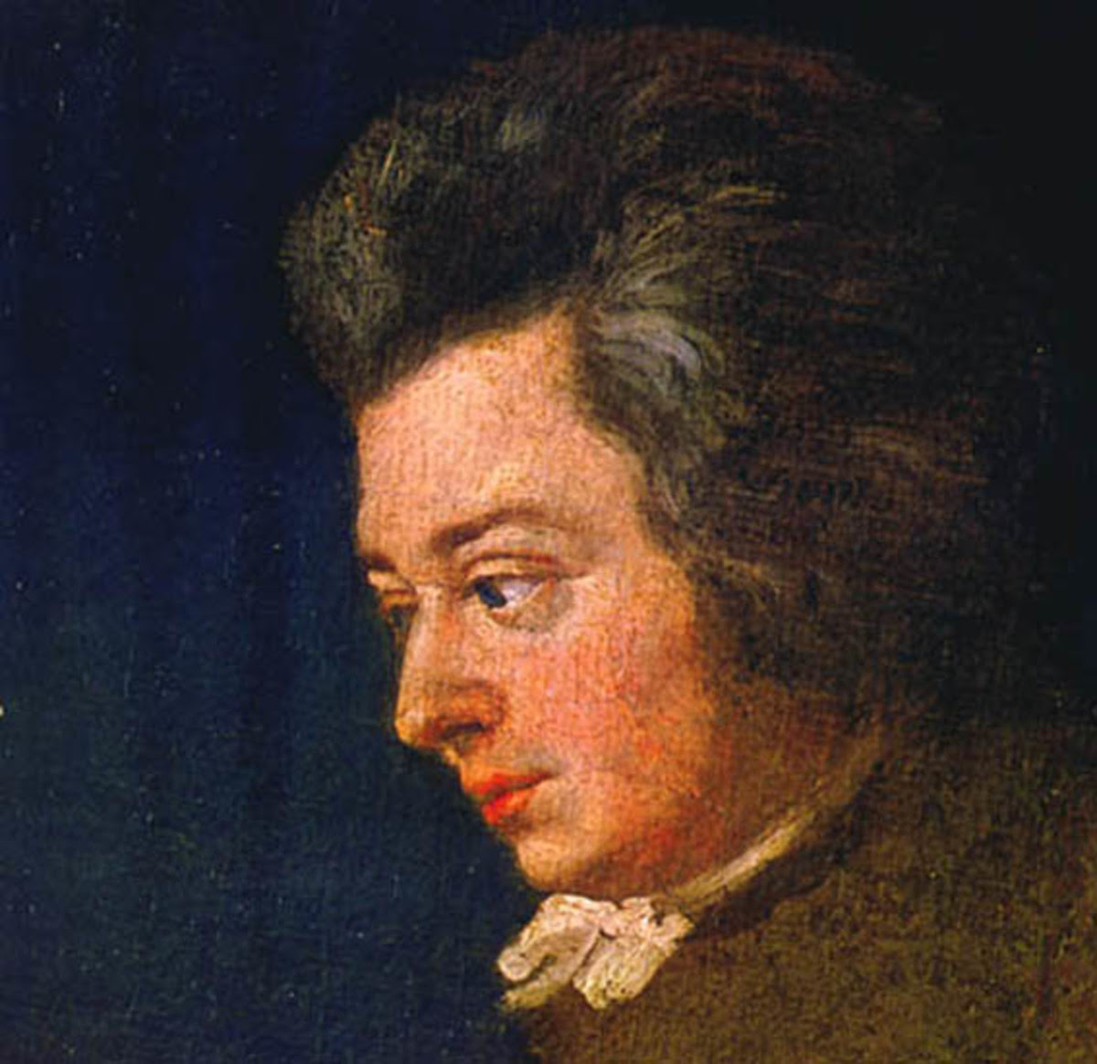 Detail of a portrait of Mozart by his brother-in-law Joseph Lange.