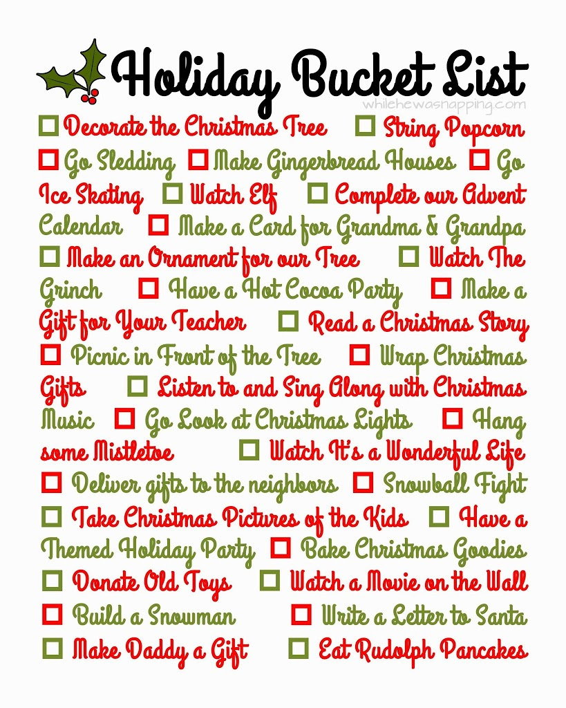 {Printable} Holiday Bucket List While He Was Napping