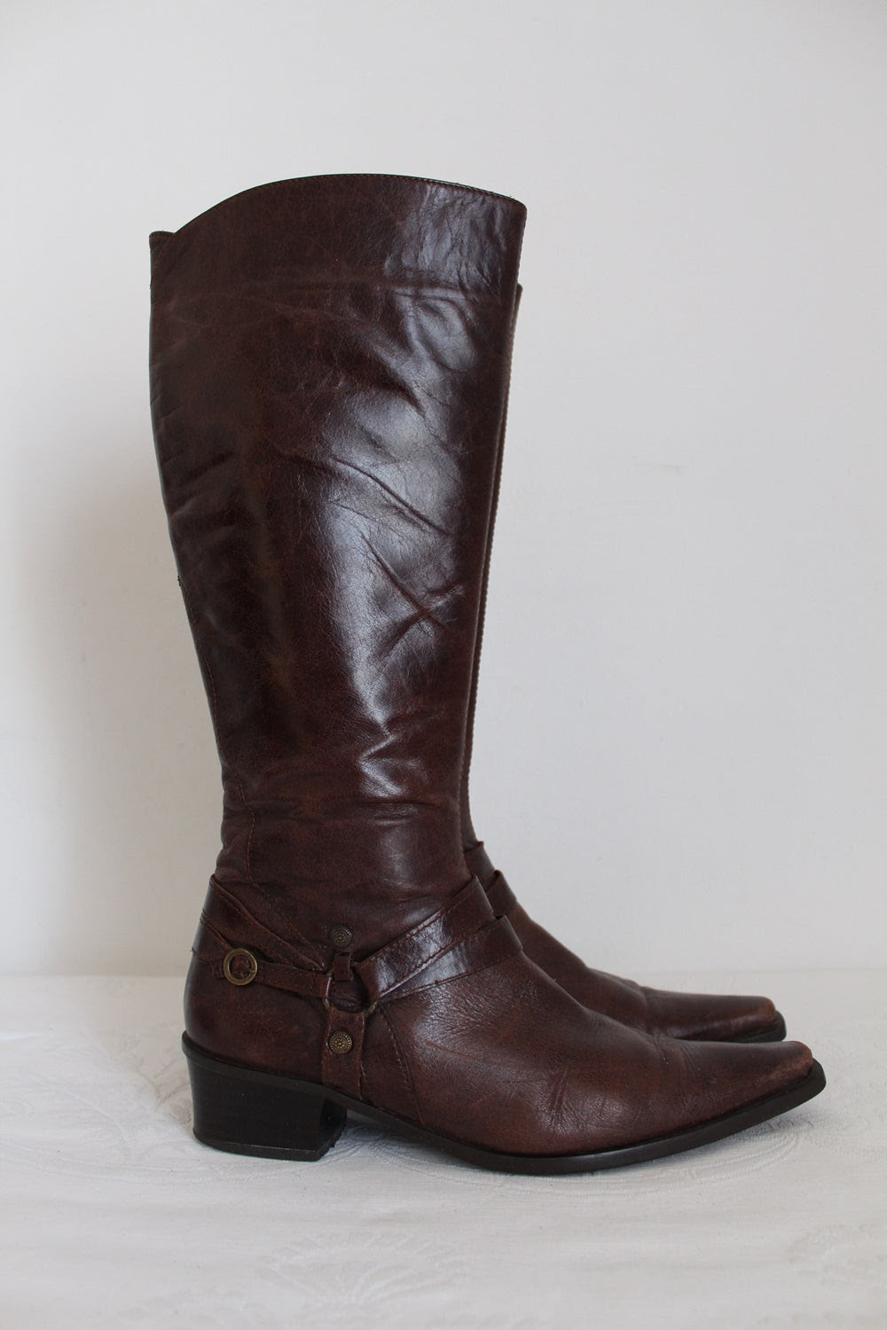 LAMICA GENUINE LEATHER POINTED TOE BOOTS BROWN - SIZE 7