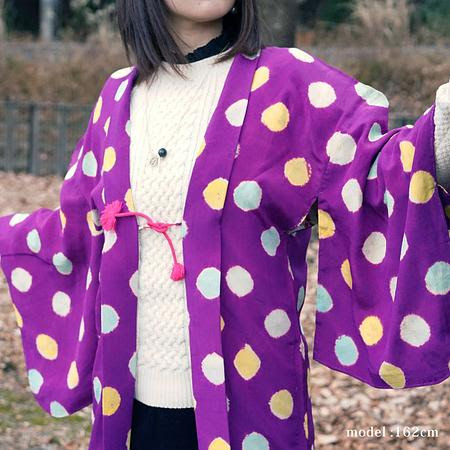 Cute purple haori with colorful polka dot,Japanese vintage kimono,womens haori
