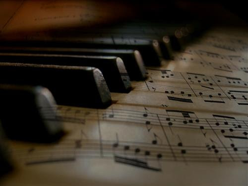 Piano keyboard music notes