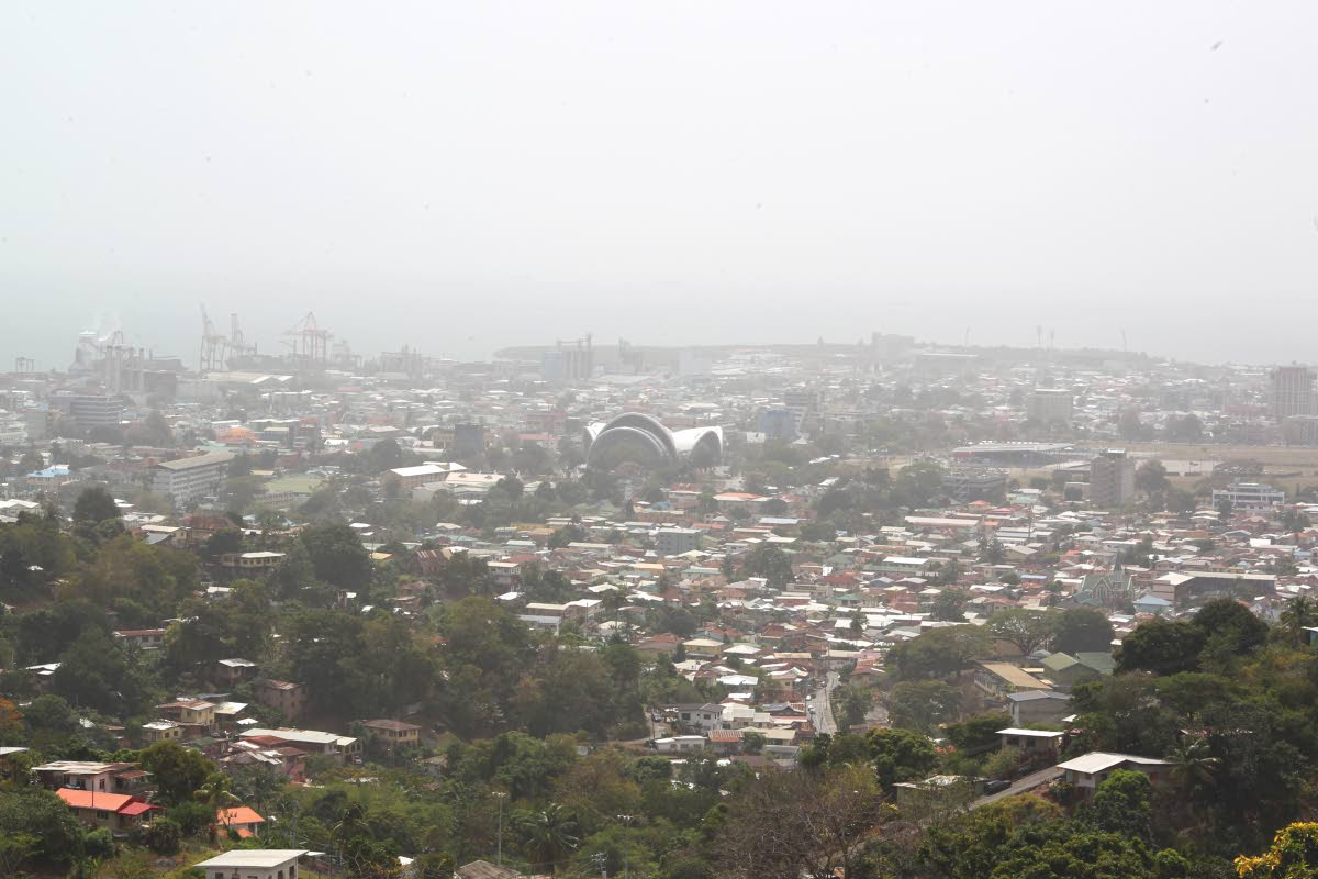 File photo: Saharan dust blankets the city skyline.
View of Port of Spain, from the popular lookout, along Lady Young Road, Belmont.
PHOTO BY ROGER JACOB.