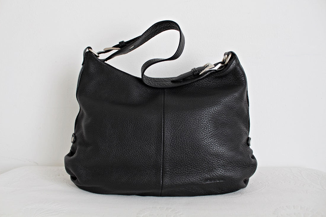 *PIERRE CARDIN* ITALIAN GENUINE LEATHER BLACK HOBO HANDBAG