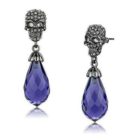 TK2574 - IP Light Black  (IP Gun) Stainless Steel Earrings with Synthetic Synthetic Glass in Tanzanite