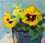 Three Yellow Pansies,still life,oil on canvas,6x6,price$200 - Posted on Thursday, January 8, 2015 by Joy Olney