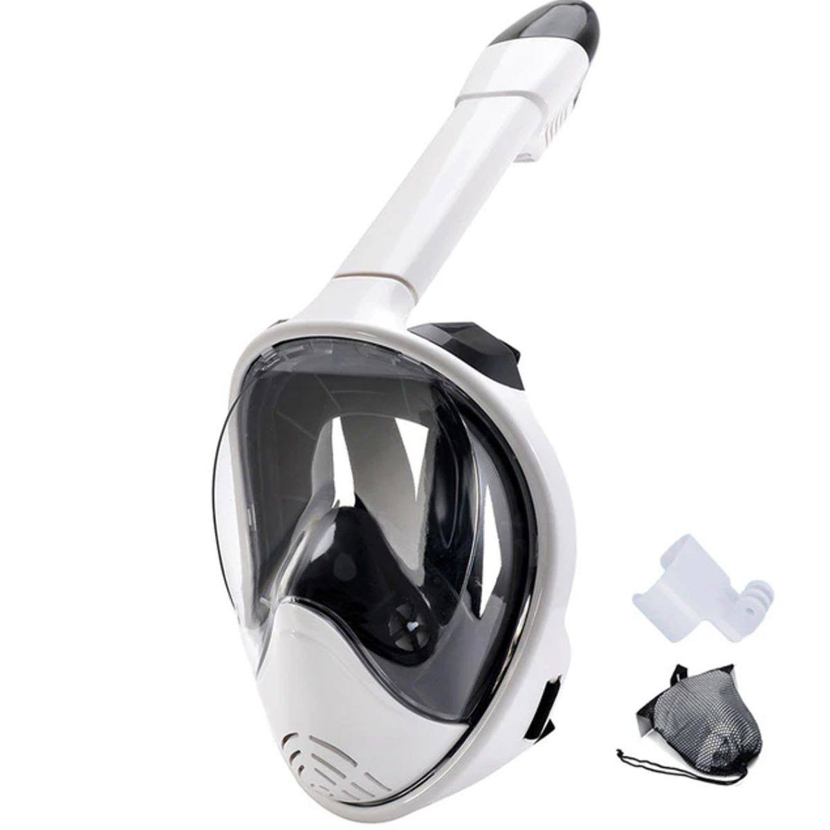 Snorkel Mask with Camera Mount - White Black (Prescription Available)