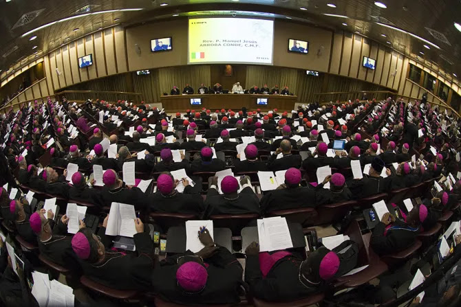 Synod on the Family meetings 1 in the Synod Hall in Vatican City on Oct 21 2015 Credit LOsservatore Romano CNA 10 21 15