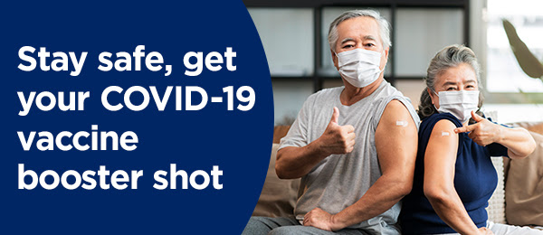 elderly Asian couple after receiving 3rd dose of covid vaccine