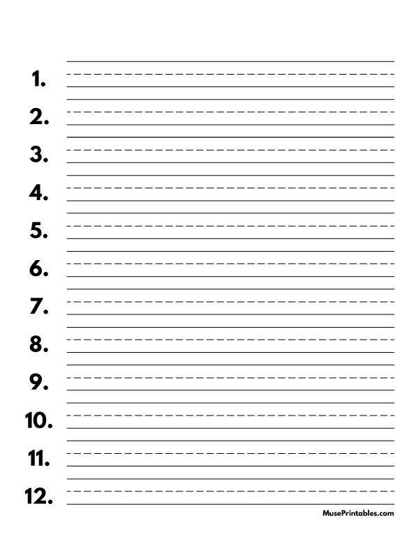 Printable Black and White Numbered Handwriting Paper (1/2inch Portrait