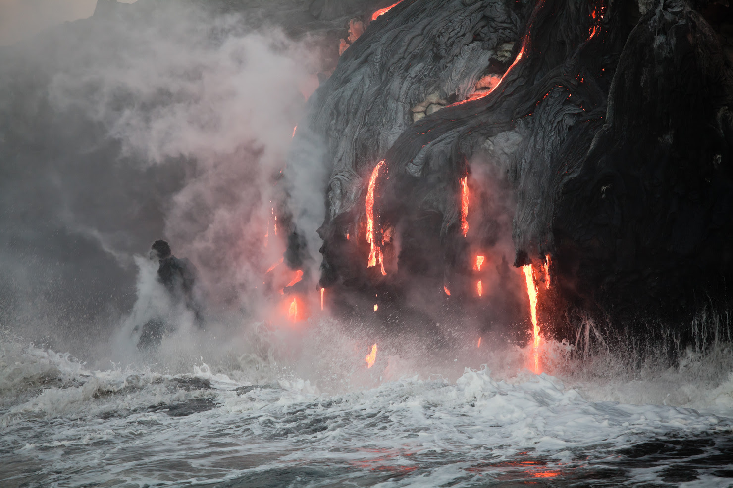 Lava flowing into the ocean.