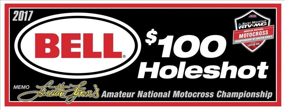 Bell will continue their support of the holeshot awards. With a total of 102 gate drops scheduled for 2017 at the Ranch, Bell will have $10,200 in gift certificates up-for-grabs the week of the national.