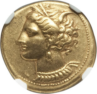 Ancients: ZEUGITANA. Carthage. Ca. 320-270 BC. EL stater (19mm, 7.42 gm, 2h). NGC Choice XF ★ 5/5 - 4/5