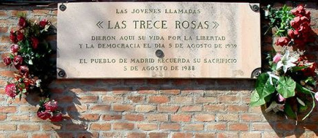 Placa conmemorativa del fusilamiento hace 75 años de Las 13 Rosas.