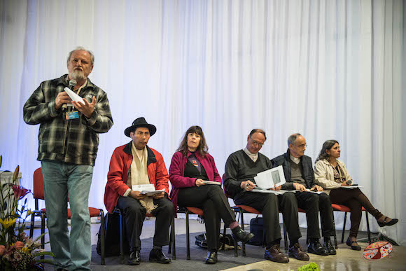 Declaraciones de João Pedro Stédile, Coordinación Nacional del Movimientos de Trabajadores sin Tierra de Brasil-CLOC Vía Campesina. Foto: Equipo de prensa EMMP.