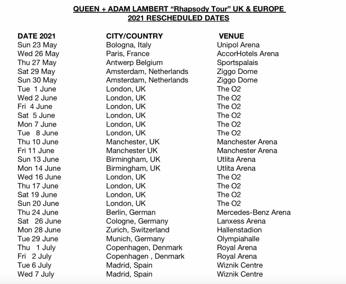 Queen + Adam Lambert Postpone Upcoming Rhapsody Europe Tour 
