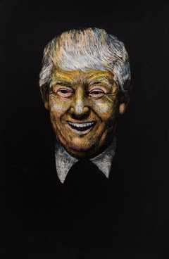 Pecarka Jan_Donald Trump Laughing_ wax and acrylic on paper_72 x 47 inches_2018 2