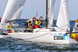 J/70s sailing at mark in Kiel, Germany