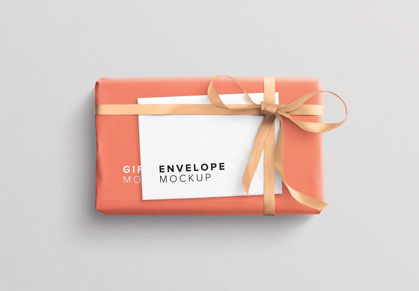Gift Box Mockup with Ribbon and Envelope Custom Scene