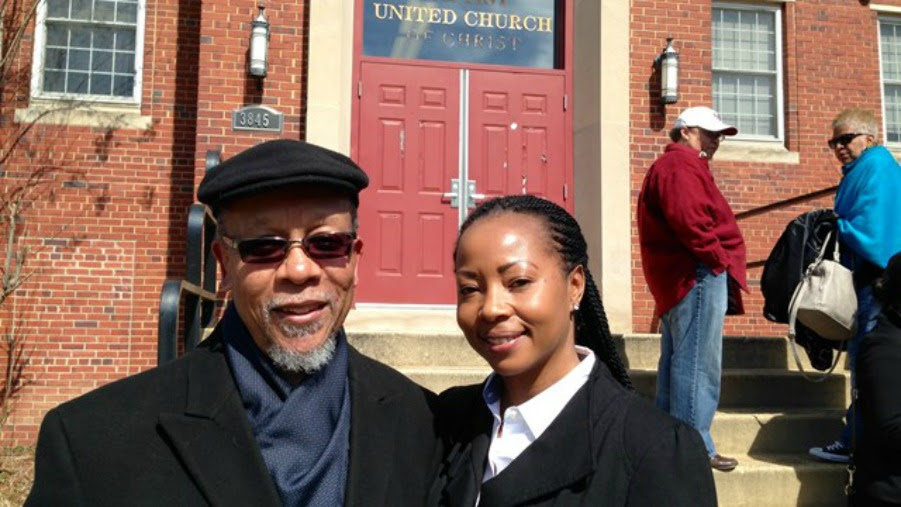 DR. VANETTA RATHER AND PASTOR DENNIS WILEY POSE OUSIDE WILEYS CHURCH AFTER THE COMMUNITY-HELD D.C. MISSING GIRLS PERSS CONFERENCE.   (PHOTO: WUSA 9)