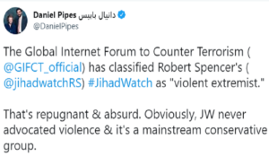 Middle East Forum Founder describes designation of Jihad Watch as ‘violent extremist’ as ‘repugnant & absurd’