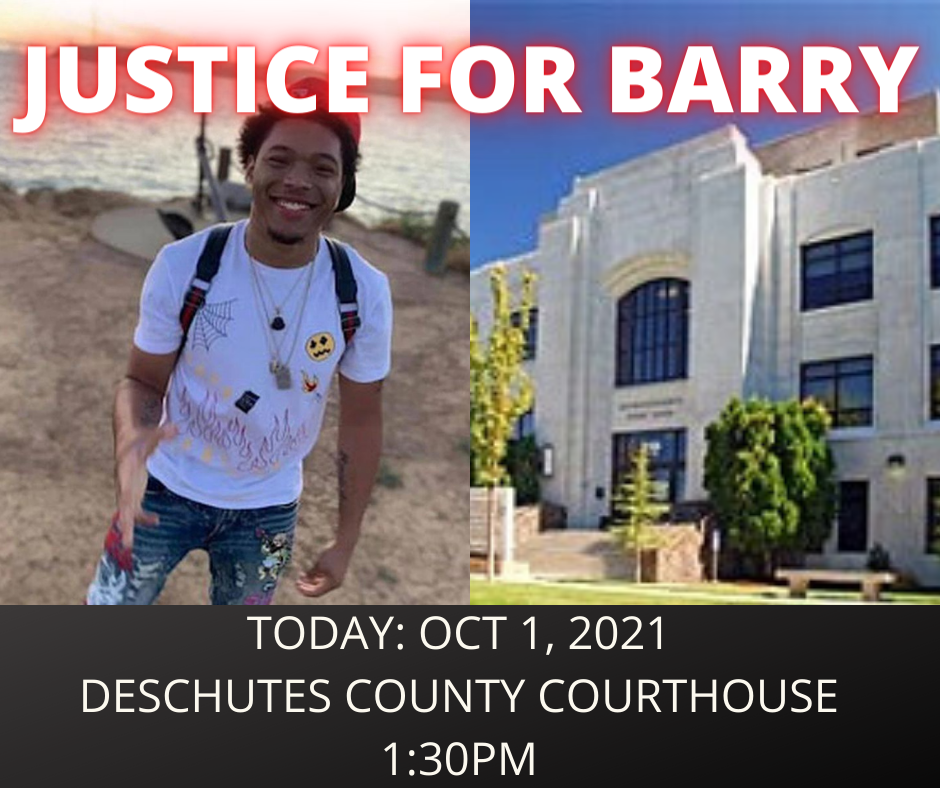 Hình ảnh đồ họa cho sự kiện với Barry Washington Jr đang mỉm cười trước ống kính và một bức ảnh về tòa án. 