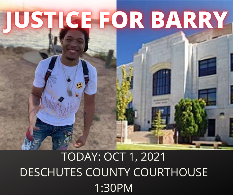Gráfico para el evento con Barry Washington Jr. sonriendo a la cámara y una imagen del palacio de justicia.