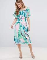 Every Cloud Palm Print Bardot Midi Dress