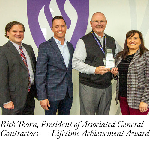 A photo from the awards ceremony during the Apprentice Utah Summit. This one is for Rich Thorn, president of Associated General Contractors, who won the Lifetime Achievement Award.