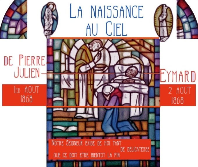  Saint Pierre-Julien  Eymard - Chapelle Corpus Christi - Centre_vitrail_dernieyre_messe_au_p_eymard_bas_1