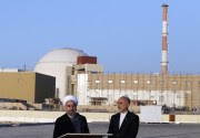 Iranian President Hassan Rouhani and Head of the Atomic Energy Organization of Iran (AEOI) Ali Akbar Salehi in Bushehr Nuclear Plant. January 13, 2015