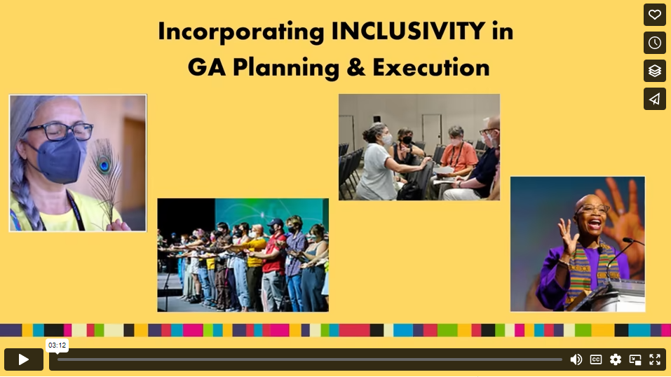 a frame with diverse photos of GA attendees with the words incorporating inclusivity in GA Planning and Execution