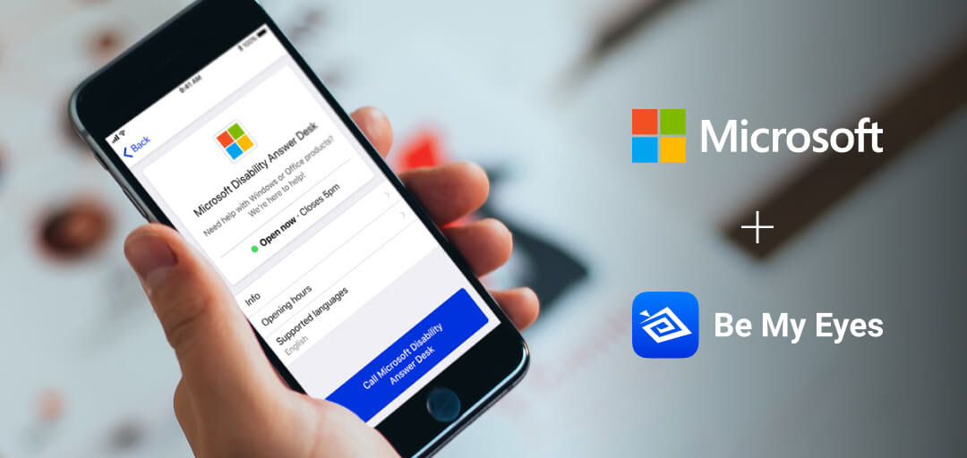 Handheld iPhone displays the Microsoft company page under Specialized Help