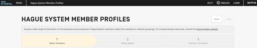 Screenshot showing the three-step process involved in retrieving information through Hague System Member Profiles