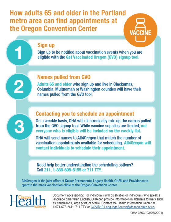 How adults 65 and older in the Portland metro area can find appointments at the Oregon Convention Center