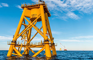 Deepwater Wind foundations at the Block Island wind farm site off Rhode Island. Deepwater Wind photo.