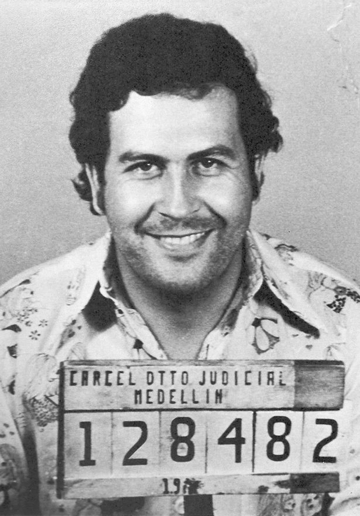 A mugshot of Colombian drug lord Pablo Escobar taken in 1977