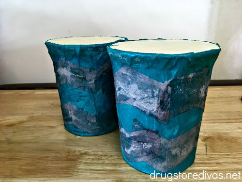 Looking for something to do with all your empty yogurt containers from making 2 Ingredient Dough? Make these DIY Decoupage Drums from www.drugstoredivas.net.