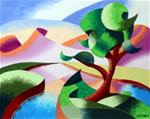 Abstract Geometric Mountain River Landscape Oil Painting by Artist Mark Webster - Posted on Thursday, November 20, 2014 by Mark Webster