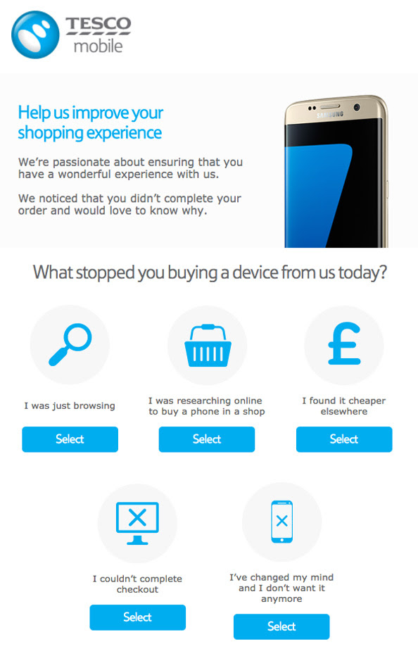 Cart Abandon email from Tesco Mobile