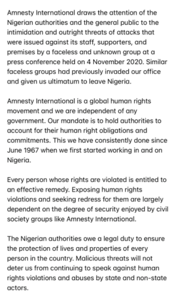 Amnesty International responds to threats from NGO asking them to leave Nigeria