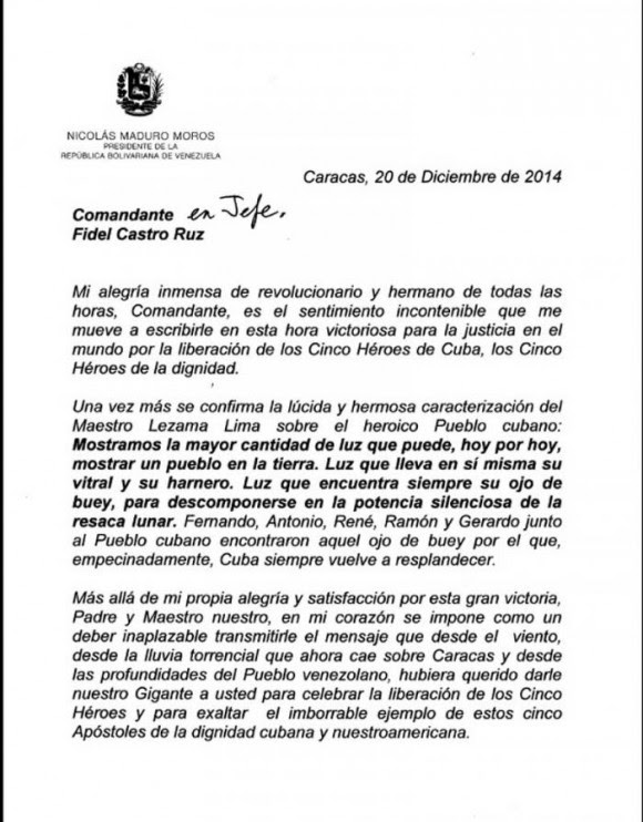Cartas de Maduro a Fidel y Raúl1