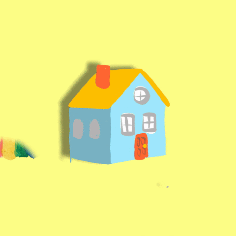 GIF of a house with a rainbow appearing up top. The words "image being able to pay rent" is written 